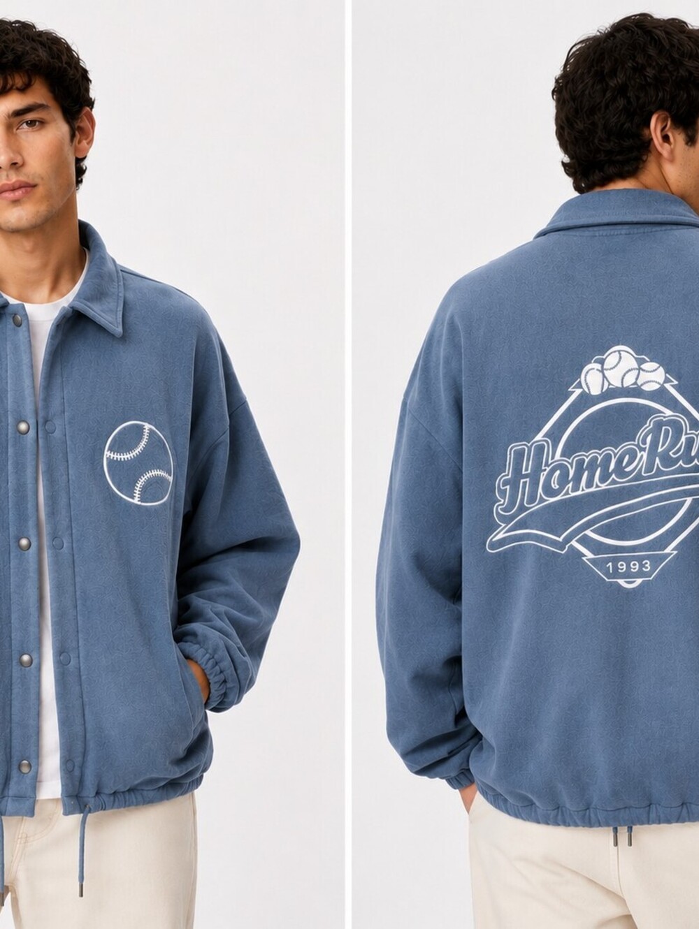 ASOS Design Oversized Light Blue 1993 Home Run Baseball Coach Jacket Cotton - XL